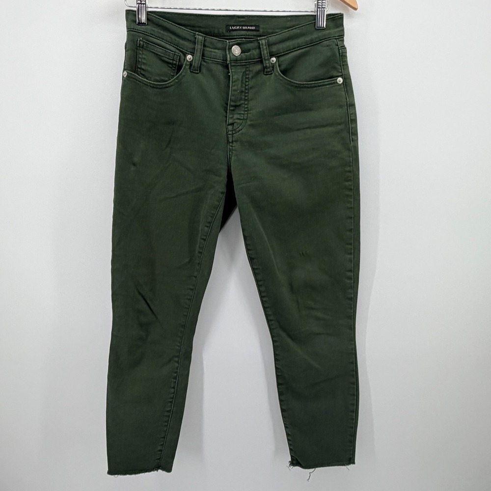 Lucky Brand Ava Mid Rise Crop Jeans Womens 6/28 Olive Raw Hem Stretch Denim